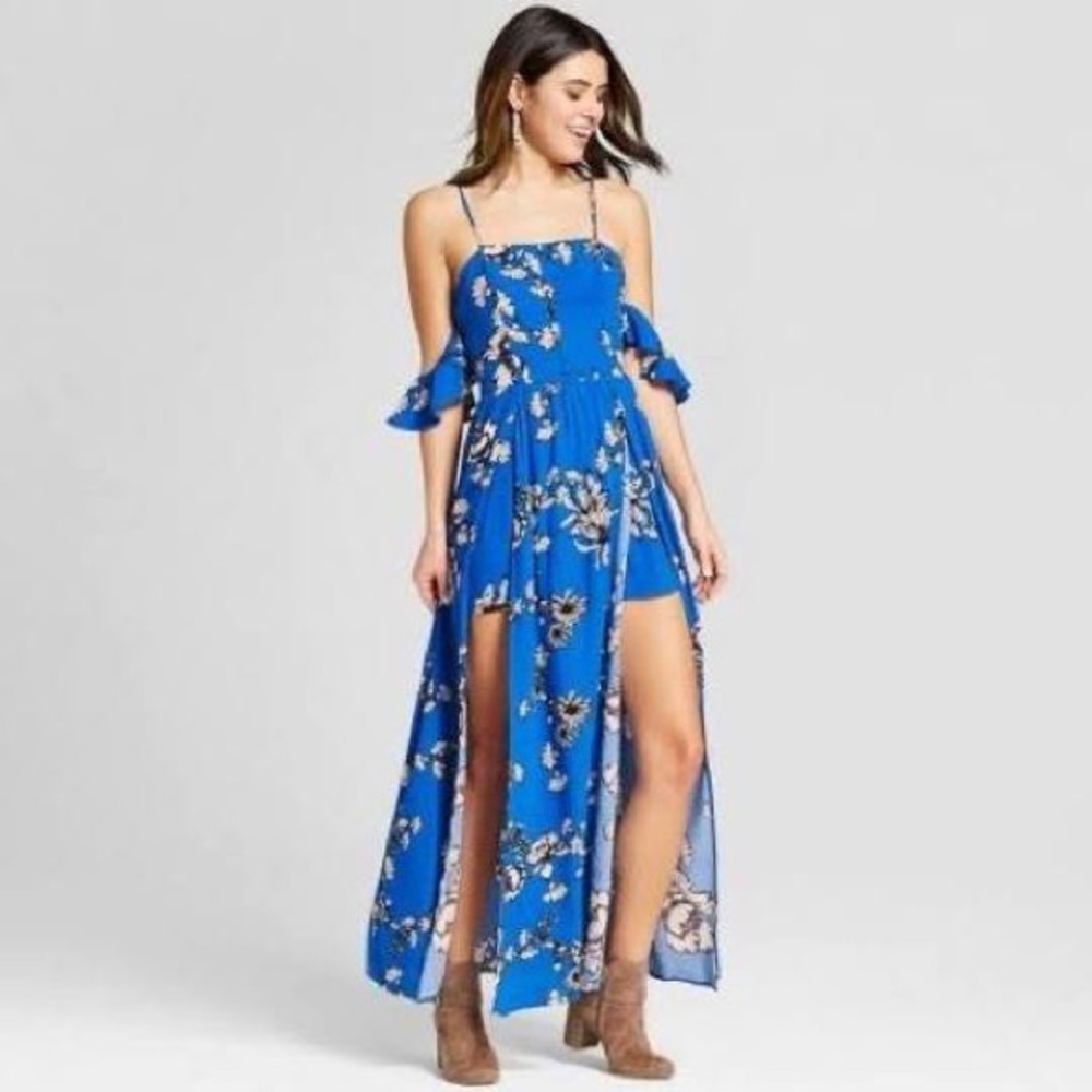 {Xhilaration} Blue Floral Maxi Romper